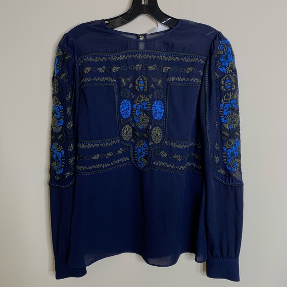 Veronica Beard Tobi Silk Embroidered blouse sz 2 - Picture 2 of 9